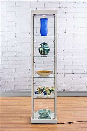 Silver Tempered Glass Tower Showcase 4 Shelves