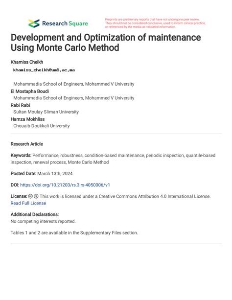 PDF Development And Optimization Of Maintenance Using Monte Carlo Method