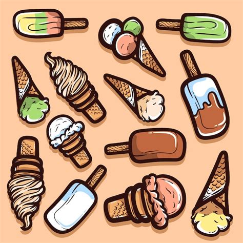 Doodle De Helado Dibujado A Mano Vector Premium