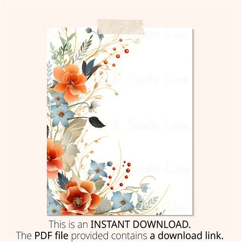 25 Floral Printable Letter Papers Watercolor Page Border Etsy