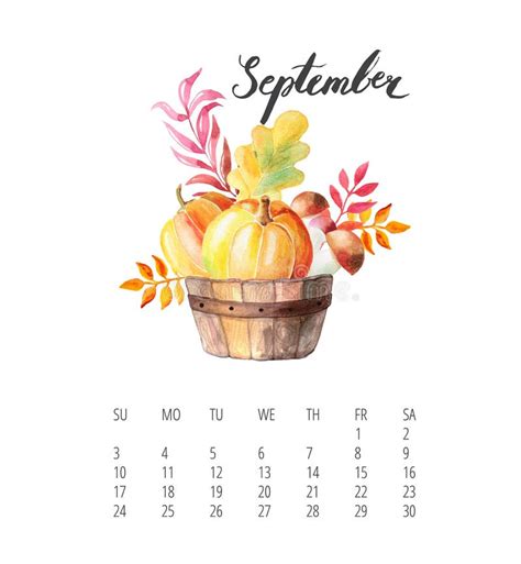 Plantilla Del Calendario De La Acuarela Por Año De Septiembre De 2017