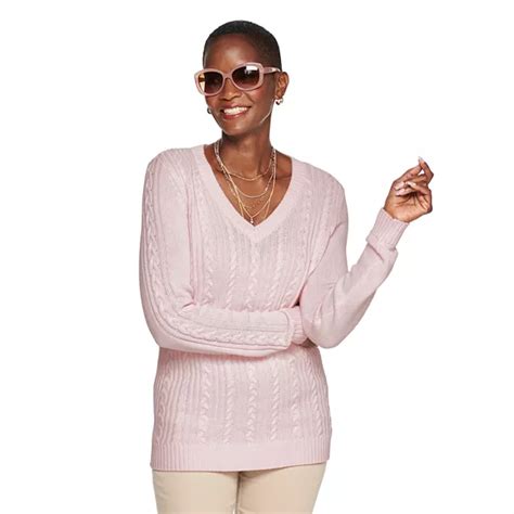 Womens Croft And Barrow® Classic V Neck Cable Sweater