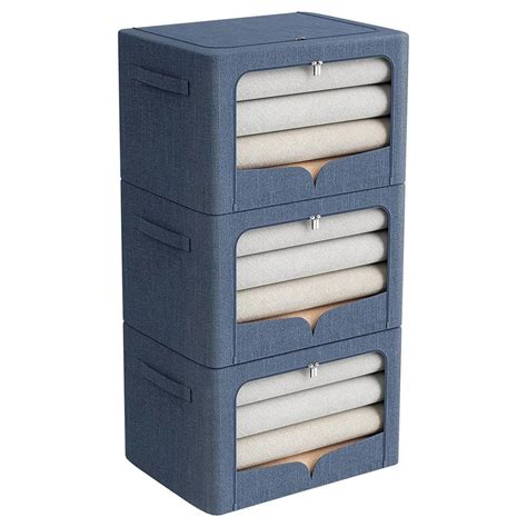 70 Qt. Linen Clothes Storage Bin with Lid in Blue (3-Pack) A46A1-bin ...