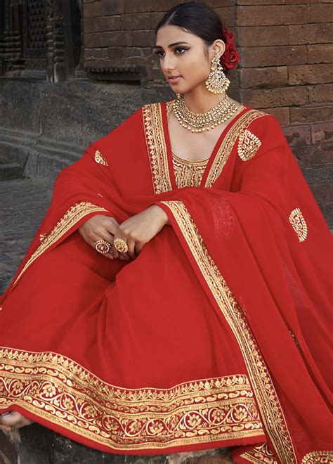 Red Embroidered Bridal Anarkali Suit Salwar Kameez Top 20 Salwar