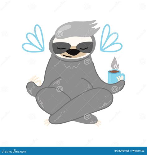 Vector Illustration With A Cute Sloth In The Lotus Position Meditation