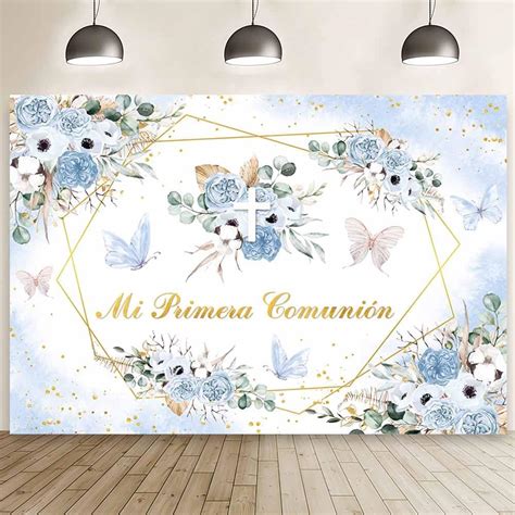 Amazon MEHOFOND 7x5ft Mi Primera Comunion Backdrop Pastel Blue