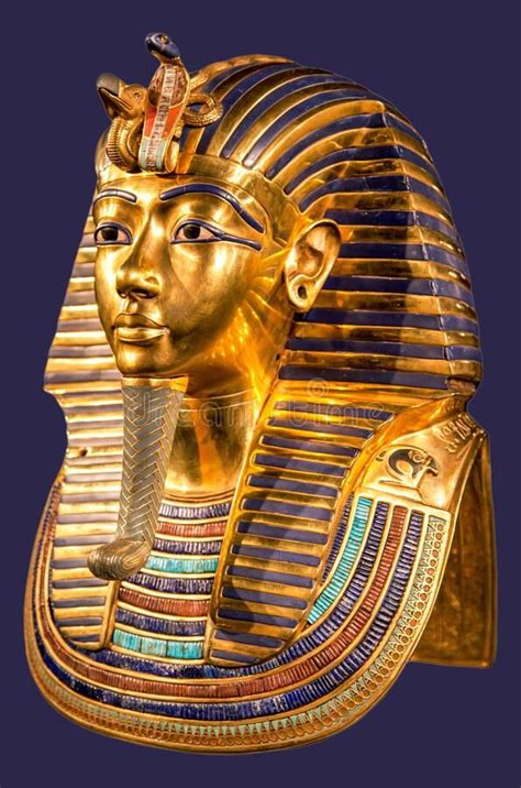 Funeral Mask Of Pharaoh Tutankhamun On Blue Background Stock Photo