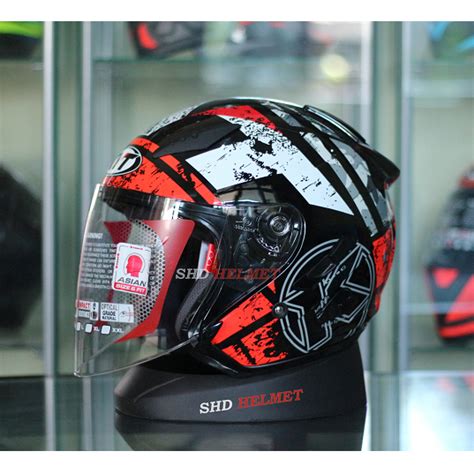 Jual Helm Half Face KYT Galaxy Flat R Motif Seri 5 Black Red Fluo Merah