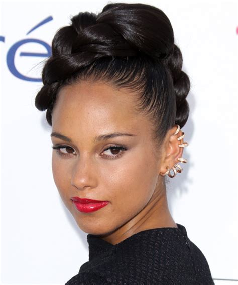 Alicia Keys Long Straight Dark Mocha Brunette Braided Updo Hairstyle