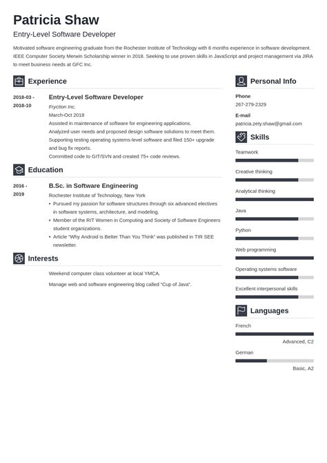 Entry Level Software Engineer Resume Sample And Guide