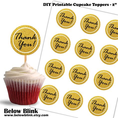 Thank You Cupcake Toppers Printable Cupcake Toppers Thank Etsy