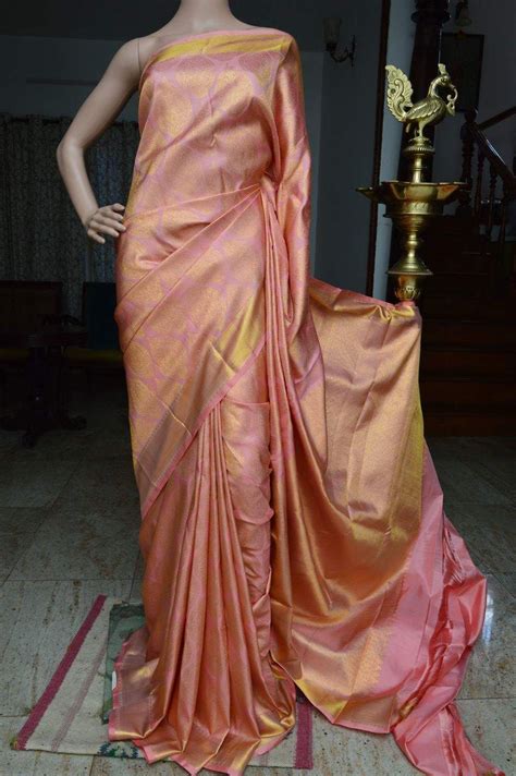 Light Peach Pure Kanchipuram Silk Saree With Zari Motifs On All Over