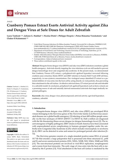 Pdf Cranberry Pomace Extract Exerts Antiviral Activity Against Zika And Dengue Virus At Safe