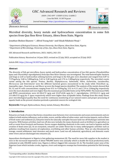 PDF Microbial Diversity Heavy Metals And Hydrocarbons Concentration