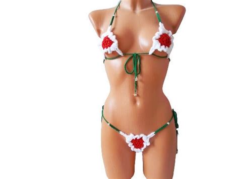Christmas Bikini Set Crochet Red Women G String Thong Sexy Etsy