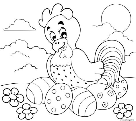 Coloriage Poule Et Oeufs De Paques JeColorie