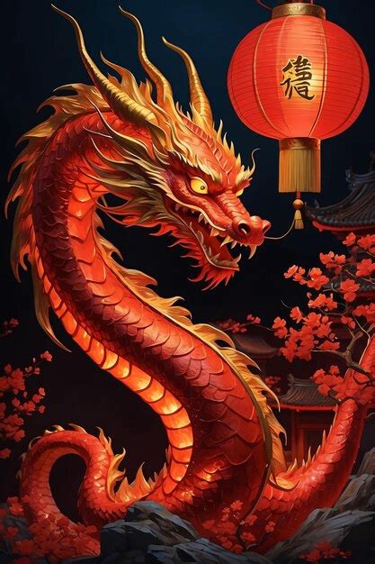 Premium Photo | Chinese red dragon with Lunar New Year theme illustrations