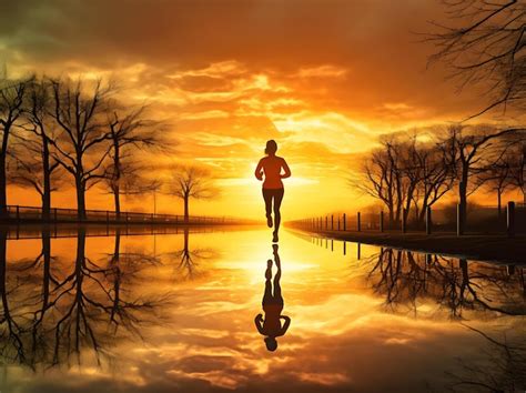 Silhouette woman jogging at sunset | Premium AI-generated image