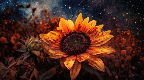 Premium Photo A Sunflower Is Surrounded By A Starry Night Sky