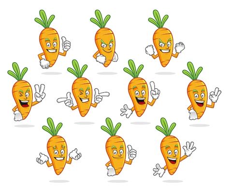 Premium Vector Carrot Mascot Vector Pack Carrot Character Set Vector Of Carrot