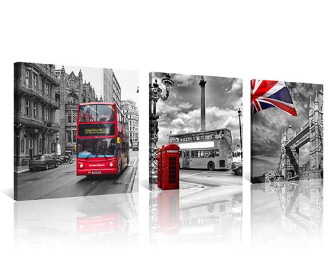 Nan Wind Pcs Modern Giclee Canvas Prints Red Bus On London Street