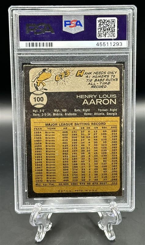 Hank Aaron 1973 Topps 100 PSA Near Mint 7 Atlanta Braves EBay