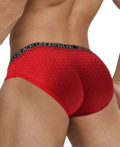 New Men S Sexy Red Mesh Butt Lifting V Front Bikini Brief W Contoured Pouch Gay EBay