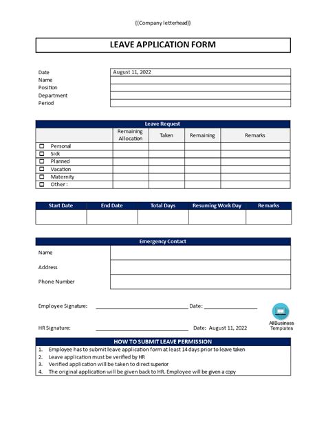 Leave Application Format for Employee | Templates at ... 
