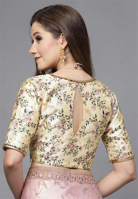 Buy Embroidered Art Silk Back Cut Out Blouse In Cream Online Uac194 Utsav Fashion