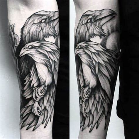 60 Odin’s Ravens Tattoo Designs For Men - Huginn and Muninn Ideas