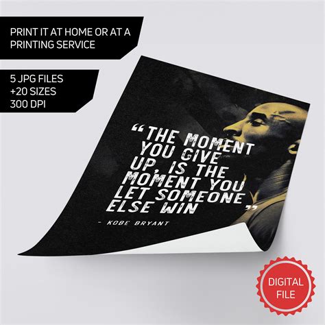Kobe Bryant Poster Inspirational Quote NBA Wall Art NBA Legend LA