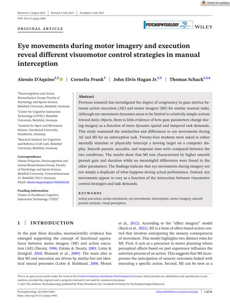 PDF Eye Movements During Motor Imagery And Execution Reveal Different