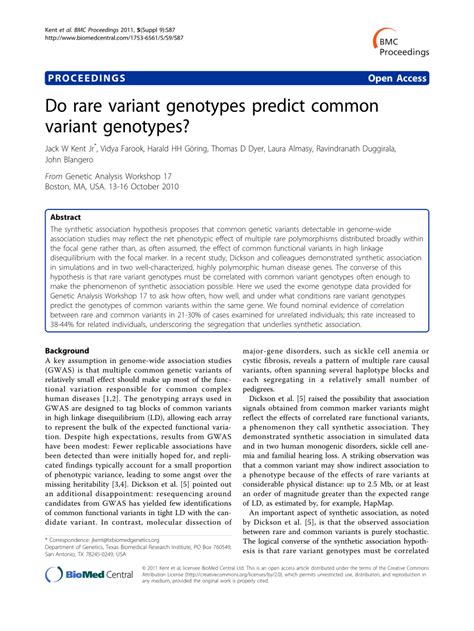 Pdf Do Rare Variant Genotypes Predict Common Variant Genotypes