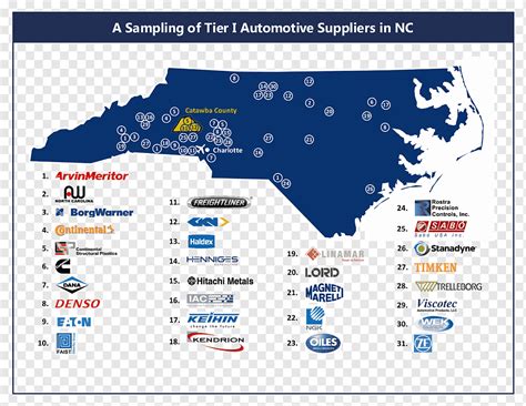 Harita Batı Kuzey Carolina Otomotiv Endüstrisi İmalatı harita