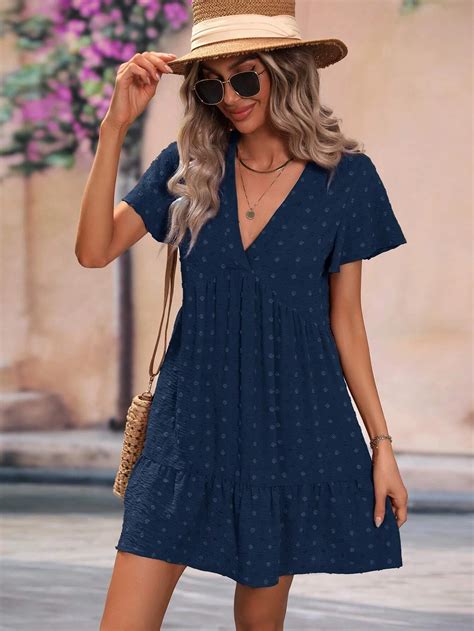 Shein Vcay Vestido De Bata Ponto Su O Manga De Borboleta Bainha