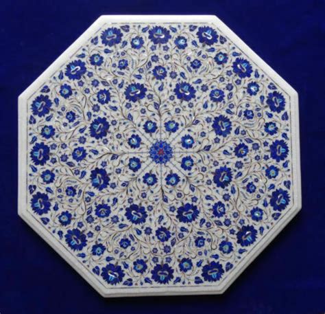 Marble Coffee End Table Top Semi Precious Stone Lapis Inlay Work