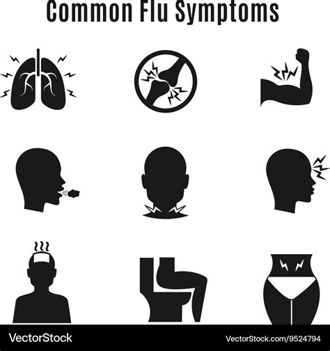 Flu Influenza Sickness Symptoms Icons Royalty Free Vector