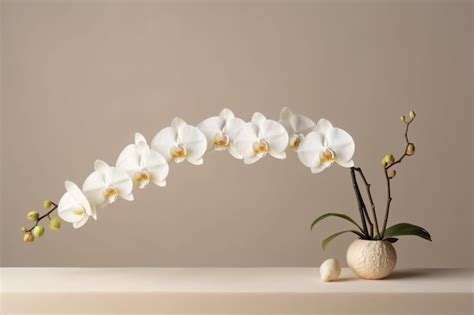 A White Orchid In A Vase On A Table Premium Ai Generated Image