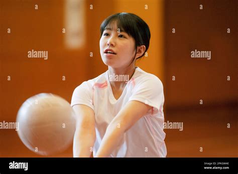 Female Students Playing Volleyball In The Gym Stock Photo Alamy