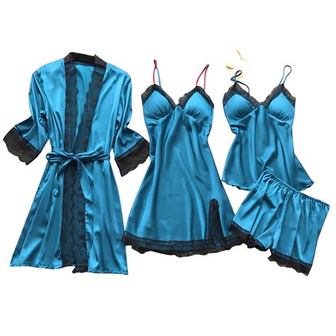 Womens Clearancewomen Silk Satin Pajamas Set Pcs Lingerie Floral Lace Cami Sleepwear With