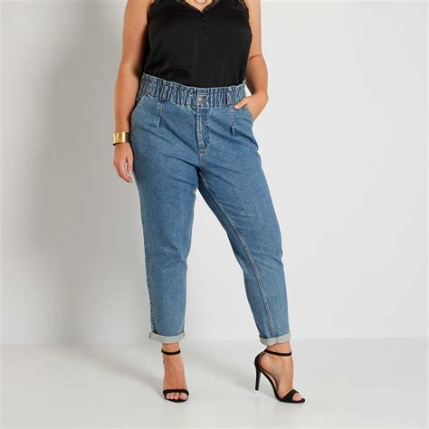 Jean mom taille élastiquée Grande taille femme bleu foncé Kiabi