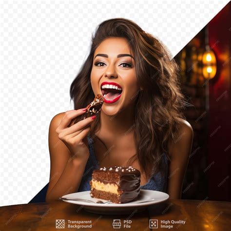 Premium Psd A Woman Eating A Piece Of Chocolate Cake With The Words