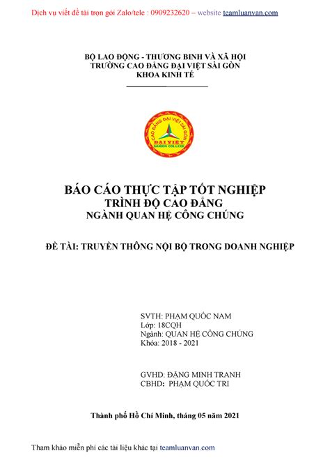 Báo Cáo Thực Tập Truyền Thông Nội Bộ Trong Doanh Nghiệp Dịch vụ viết