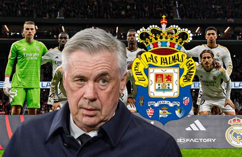 Carlo Ancelotti Once Del Real Madrid Y Escudo De Las Palmas Defensa