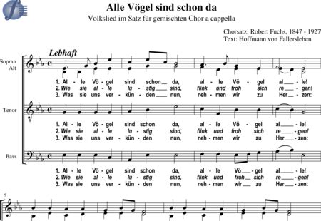 Alle Vögel sind schon da Volkslied Robert Fuchs Noten zum Download