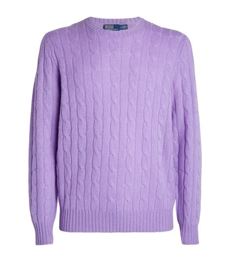 Mens Polo Ralph Lauren Purple Cashmere Cable Knit Sweater Harrods