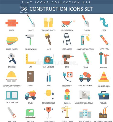 Vector Construction Color Flat Icon Set Elegant Style Design Stock