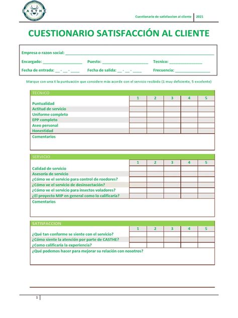 Encuesta De Satisfaccion Casthe Pdf