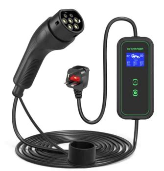 Portable Ev Charger Type 2 Uk Plug 6 8 10 13a Adjustable 3kw 7kw Type 2