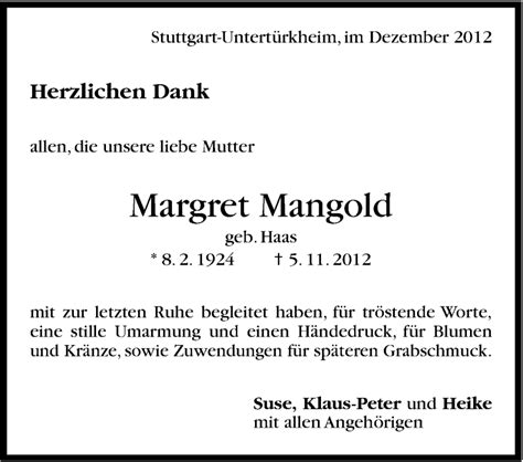 Traueranzeigen Von Margret Mangold Stuttgart Gedenkt De